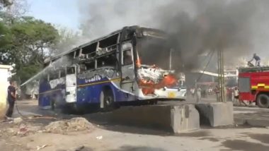 Gujarat Bus Fire Video: Vehicle Engulfs in Blaze At Morbi Bus Station, Fire Tenders Rushed to Spot (Watch Video)